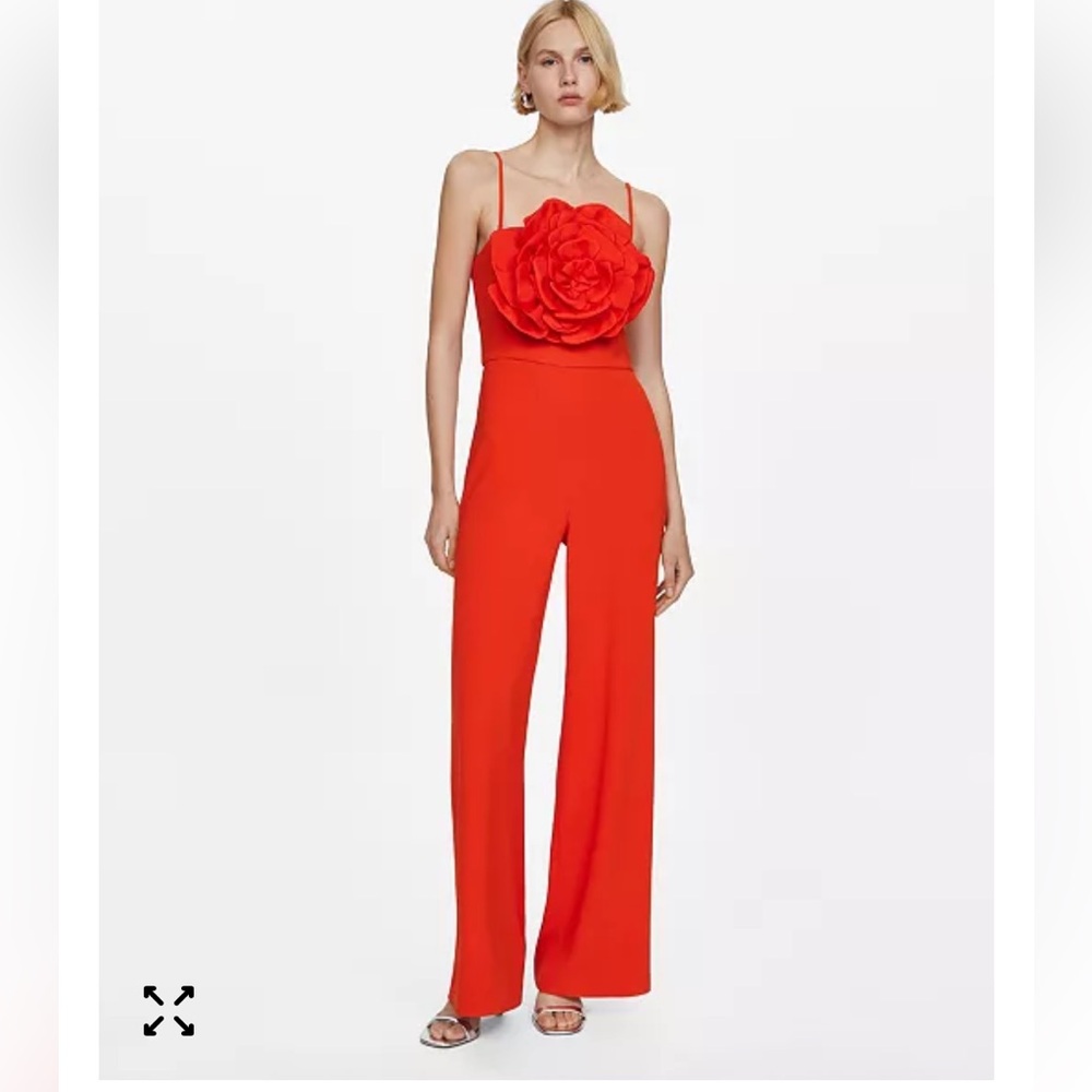 MANGO jumpsuit, flower beautiful red/ watermelon color size L